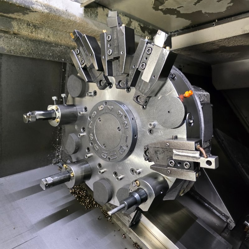 CNC lathe turret and tooling detail